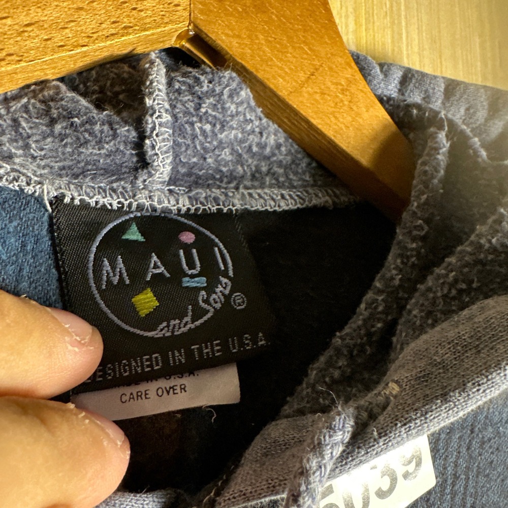 Vintage Maui and Sons Hooded Flannel Shirt Kids Small Blue 90s Plaid Mixed Media - Picture 3 of 12